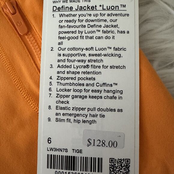 Lululemon Define Jacket Women’s Size 6 Luon Tiger Orange Full Zip Yoga Gym NWT - Picture 6 of 14